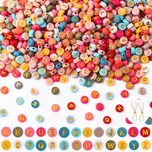 1000pcs Round Letter Beads 4x7 mm Colorful Acrylic Letter Beads with Gold Alphabet in Box for Friendship Bracelets Jewelry Making DIY Crafts Gifts 1000pcs Round Letter Beads 4x7 mm Colorful Acrylic Letter Beads with Gold Alphabet in Box for Friendship Bracelets Jewelry Making DIY Crafts Gifts