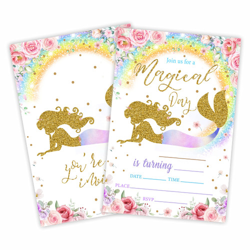 Mermaid Theme Birthday Invitations, Fairy Magical Day Birthday Party Invite Cards?20 Count) With Envelopes, Fill In Style Invite Cards For Boys & Girls, Birthday Party Supplies-B12 Mermaid Theme Birthday Invitations, Fairy Magical Day Birthday Party Invite Cards?20 Count) With Envelopes, Fill In Style Invite Cards For Boys & Girls, Birthday Party Supplies-B12