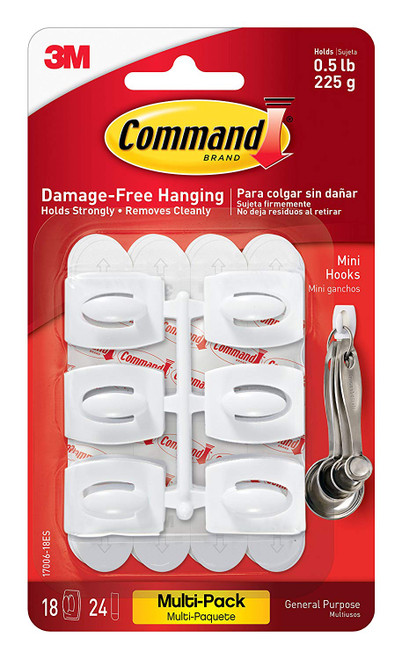 Command Mini Hooks Value Pack, White, 18-Hooks (17006-18ES)