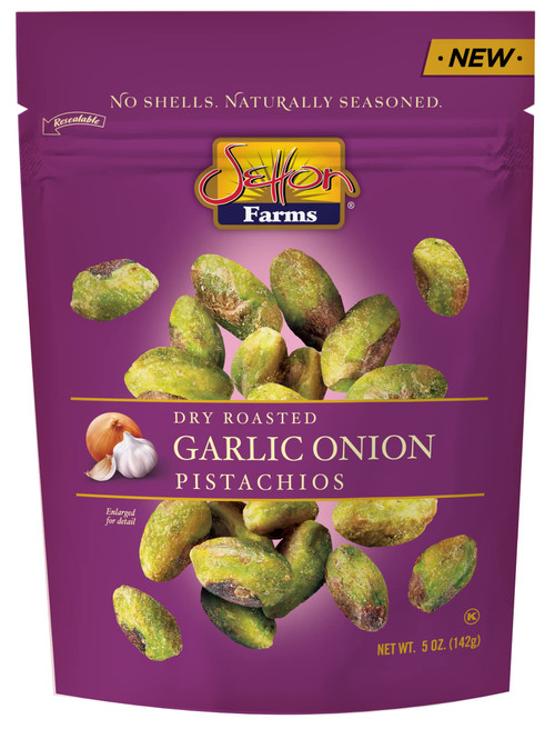 Naturally Seasoned Pistachio Kernels, Garlic Onion, No Shell Pistachios, Certified Non-GMO, Gluten Free, Vegan and Kosher, 5 oz Resealable Pouch