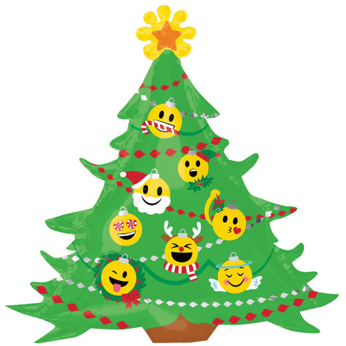 Burton & Burton 34" Emoticon Christmas Tree Foil Balloon, Multicolor