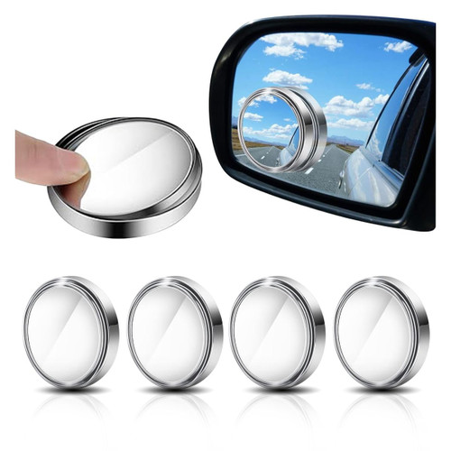 4PCS Car Blind Spot Mirrors, Adjustable HD Glass Auto Side Rear View Mirrors Round Wide View Angle Mirror, Car Rear View Convex Accessories with Frame for Car, Truck, SUV (Silver)