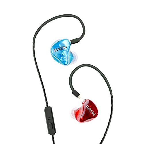 BASN Tempos in Ear Monitor Headphones, HiFi Deep Bass Earbuds, Noise Isolating Dual Dynamic Driver Headphones with Microphone (Blue&Red)