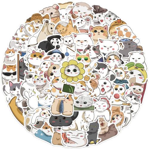 Cute Cat Stickers 60Pcs, Waterproof Vinyl Decals Kawaii Animals Sticker Pack for Water Bottles Laptop Guitar Computer Phone Bicycle Scrapbook Journal for Kids, Teens, and Cat Lovers