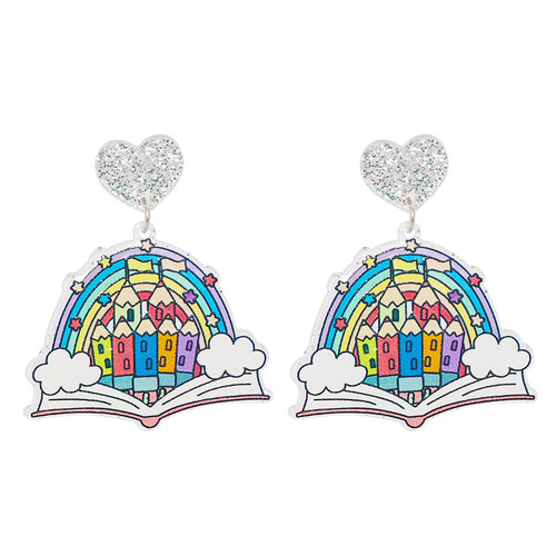 Teacher Earrings Acrylic Teacher Earrings Dangle Earrings Rainbow Pencil Book Drop Dangle Earrings Colorful Teacher Earrings for Women Girls Teachers Appreciation Day Back to School Jewelry Gift,