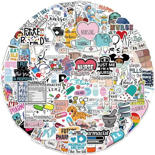 Nurse Stickers for Water Bottles,100PCS Waterproof Vinyl Laptop Stickers Decals Great for Skateboard,Computer,Refrigerator,Luggage