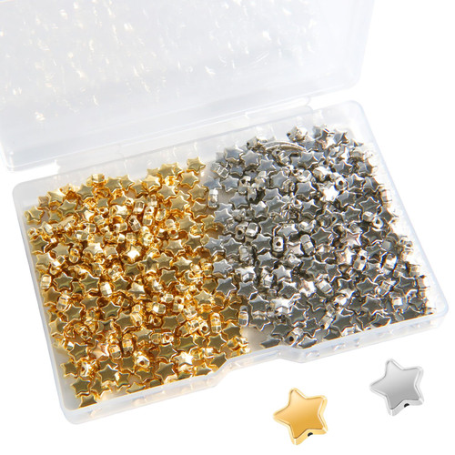 400 Pcs Star Beads Charm, 6mm Star Shape Spacer Star Spacer, Beads Star Pony Beads Five-Pointed Star Bracelet Charms with Box Sealing Star Beads for Jewelry Bracelets Making (Gold& Silver)