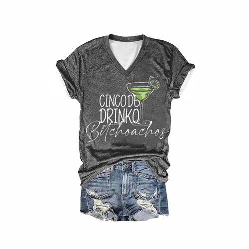 Cinco De Mayo Shirt Women Funny Printed Short Sleeve Basic T Shirt Mexican Festival Gift Tees Casual Cinco De Drinko Graphic Outfits Dark Gray