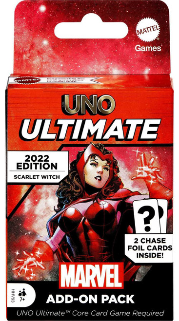 ?UNO Ultimate Marvel Card Game Add-On Pack with Scarlet Witch Character Deck & 2 Collectible Foil Cards, Gift for Collectors & Kids Ages 7 Years & Older
