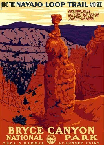 Magnet 3x4 inch Bryce Canyon Art Poster Bumper Sticker (rv National Park Hike) Magnetic Magnet Vinyl Sticker