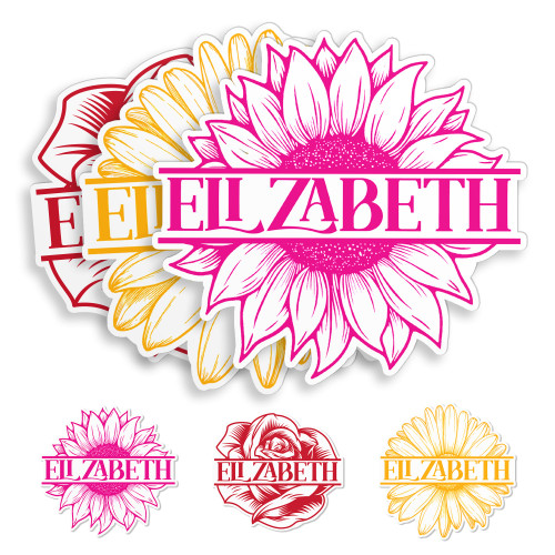 Custom Name Sticker Personalized Circle Flower Floral Name Initials Sticker Decal Waterproof Die-Cut Vinyl Sticker for Cups Water Bottle Laptop Hard Hat Kindle Decal Decor Gifts Idea for Kids Adults