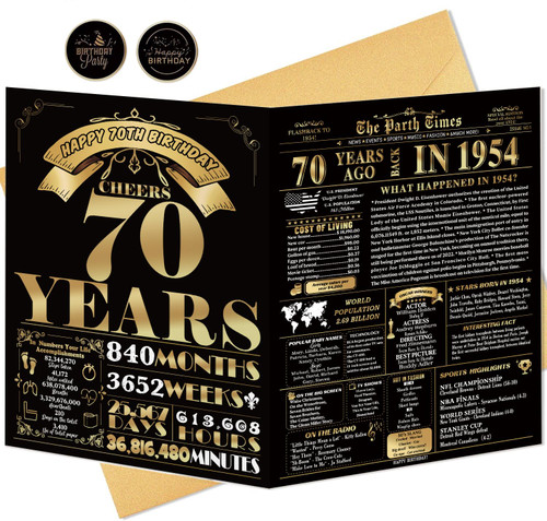 70th Birthday Card for Men Women, 70th Birthday Decor Gift, Ideal Birthday Card Gift For 70 Years Old Dad Mom Grandpa Grandma, Jumbo Seventy Birthday Decoration Card for Husband Wife, Black Gold