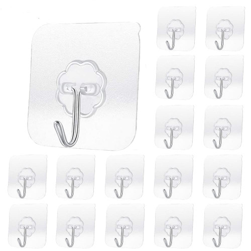 20 Pack Transparent Adhesive Hooks 30 lb(Max), Waterproof and Oilproof Reusable Seamless Hooks, Heavy Duty Wall Hook for Kitchen Bathroom Office 20 Pack Transparent Adhesive Hooks 30 lb(Max), Waterproof and Oilproof Reusable Seamless Hooks, Heavy Duty Wall Hook for Kitchen Bathroom Office