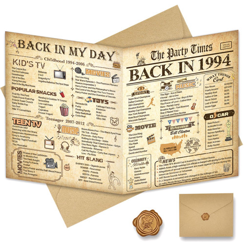 30th Birthday Card Gifts for Men Women, Happy 30th Birthday Decoration, Back In 1994 30 year old Birthday Card For Mom Dad Her Him, Jumbo 8x10 Inch, Classy Vintage