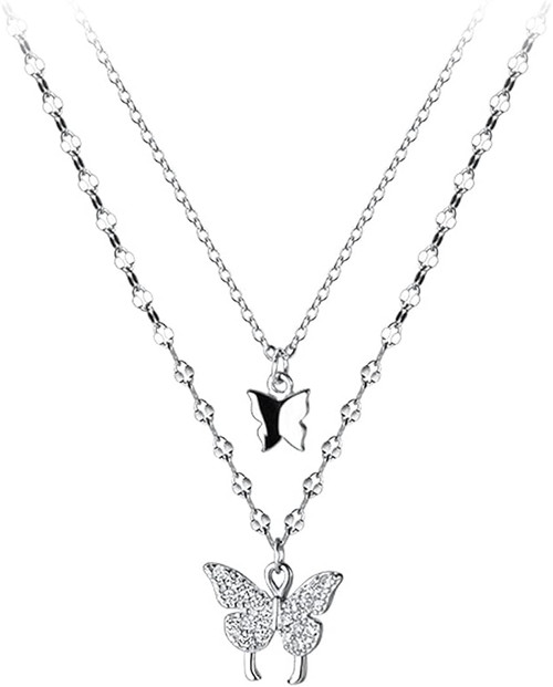 925 Sterling Silver Butterfly Pendant Necklace, Silver Crystal Choker Vintage Layered Crystal Butterfly Necklace for Women Teen Girls Double Butterfly Choker Necklace 925 Sterling Silver Butterfly Pendant Necklace, Silver Crystal Choker Vintage Layered Crystal Butterfly Necklace for Women Teen Girls Double Butterfly Choker Necklace