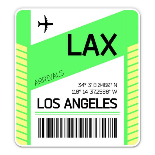 Los Angeles Airport Code LAX Luggage Tag Style - Vinyl Sticker for Car, Laptop, Notebook (5" high)