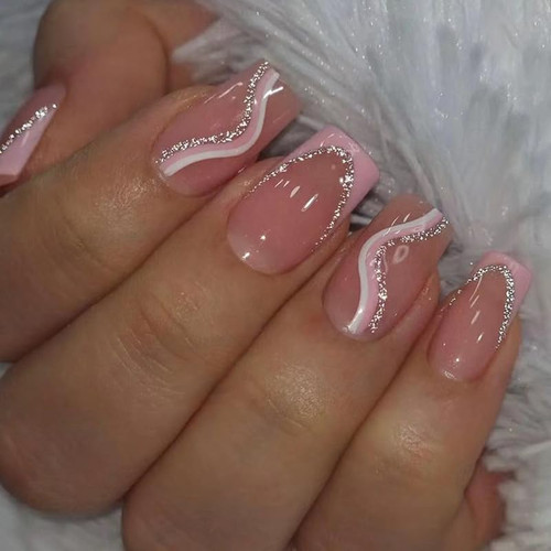 Pink Press on Nails French Tip Fake Nails glitter Designs False Nails Medium Square Glue on Nails Pink Tip Stick on Nails Full Cover Acrylic Nails Glossy Artificial Nails for Women Girls Nail DIY Pink Press on Nails French Tip Fake Nails glitter Designs False Nails Medium Square Glue on Nails Pink Tip Stick on Nails Full Cover Acrylic Nails Glossy Artificial Nails for Women Girls Nail DIY