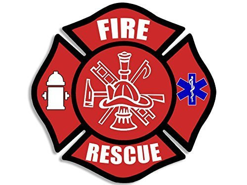 FIRE Rescue Maltese Cross Shaped Sticker Decal (Decal EMT EMS Medic Firefighter) Size: 4 x 4 inch