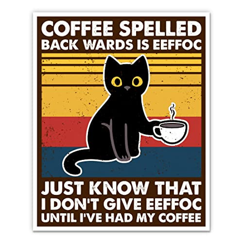 Coffee Spelled Backwards is Eeffoc Cat Stickers - 2 Pack of 3" Stickers - Waterproof Vinyl for Car, Phone, Water Bottle, Laptop - Funny Coffee Decals (2-Pack)