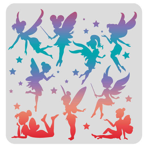 Little Fairy Drawing Painting Stencils Templates 11.8x11.8inch Fairy Pattern Plastic Stencils Decoration Rectangle Reusable Stencils for Painting on Wood, Floor, Wall and Fabric