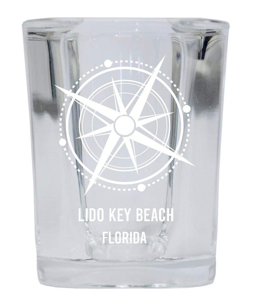 Lido Key Beach Souvenir 2 Ounce Square Shot Glass laser etched Compass Design
