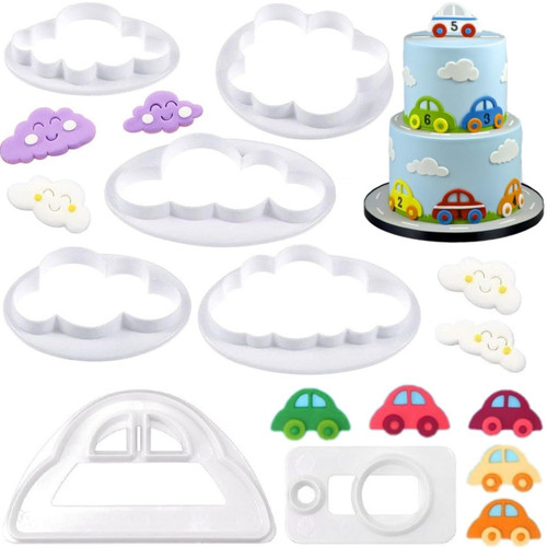 Fluffy Cloud Cookie Cutters Cute Car Fondant Cutters Set for Gum Paste,Sugarcraft Candy,Fondant Decorating Tools 7pcs
