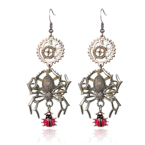 Steampunk Drop Earrings Gear Dangle Earrings for Women Handmade Retro Clock Gear Earrings Punk Bronze Earrings Vintage Butterfly Exaggerated Drop Dangle Earring Halloween Goth Earrings (Spider Gear)