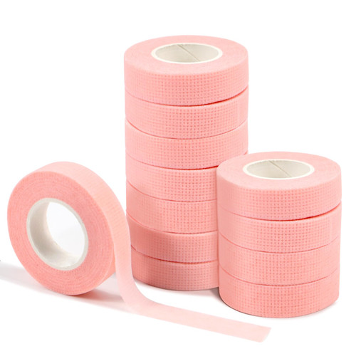 12 Rolls Lash Tape for Eyelash Extensions, Eyelash Tape Breathable Micropore Fabric Tape Lash Extension Supplies (Pink)