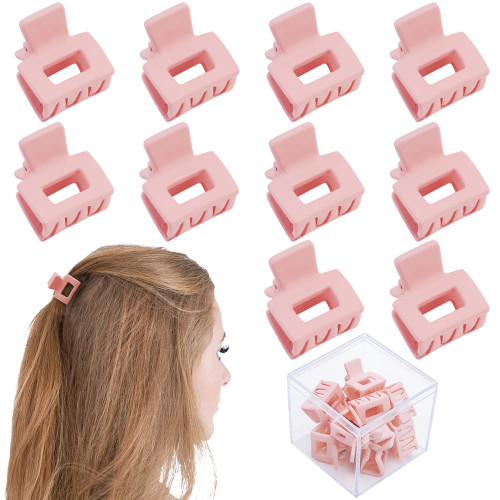 10Pcs Small Hair Claw Clips for Women Girls, Pink Hair Clips 1" Mini Tiny Claw Hair Clips for Thin Hair Cute Jaw Clips Pink Hair Accessories for Women Girls with Gift Box (Pink)