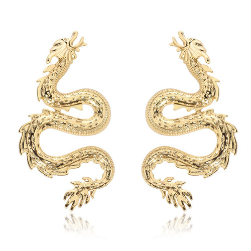 Punk Vintage Dragon Metal Stud Earrings Chic Gold Silver Exaggerated Statement Dragon Stud Earrings Polished Alloy Dinosaur Fantasy Dragon Drop Dangle Earrings Unique Animal Earrings Cool Punk Dragon Totem Personality Jewelry for Women Girls Party Fa