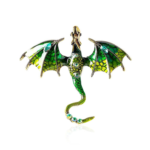 Enamel Dragon Brooch Vintage Punk Dragon Animal Brooch Domineering Flying Dragon Brooch Personality Clothing Hat Bag Accessories for Men and Women (Green)