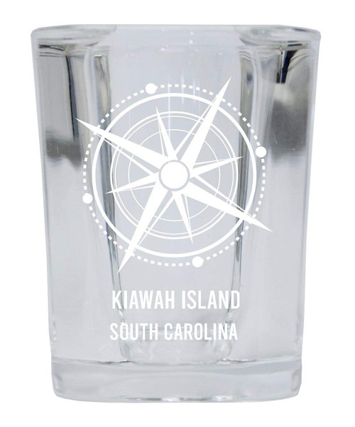 Kiawah Island Souvenir 2 Ounce Square Shot Glass laser etched Compass Design