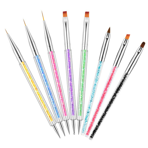 Nail Art Liner Brushes Pens Dual-Ended Nail Art Point Drill Drawing Brush Pen Manicure Tool Nail Art Design Dotting Pen Tools (8PC)