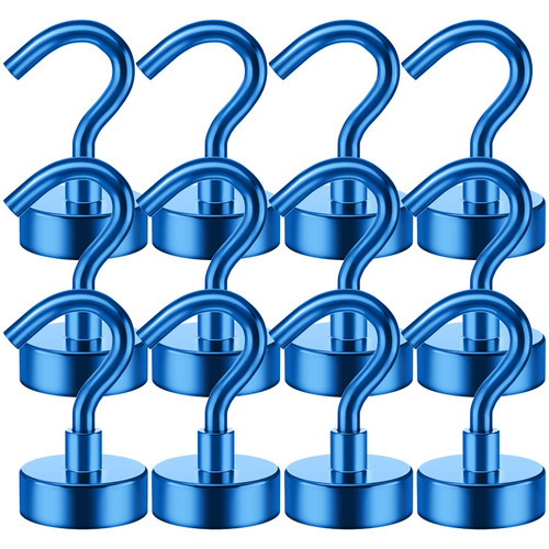 10 Pack Blue Magnetic Hooks, 22Lbs Magnet Hooks Heavy Duty, Strong Magnetic Hook for Hanging, Neodymium Magnets with Hooks for Refrigerator, Cruise, Kitchen, Workplace, Office and Garage