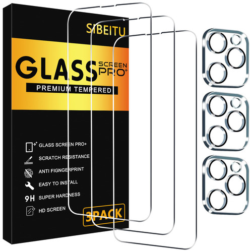 3 Pack Screen Protector for iPhone 14 Pro Max with 3 Pack Camera Lens Tempered Glass Protector, 6.7 Inch HD Clear Glass Film 9H Hardness Full Coverage, Scratch Resistent, No Air Bubbles