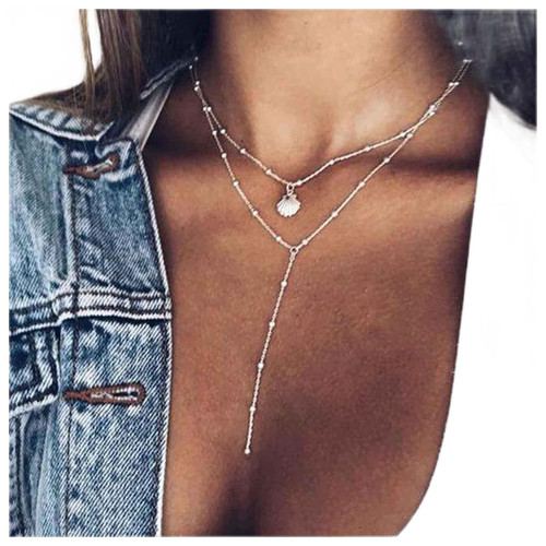 Boho Layered Shell Necklace Choker Silver Y Lariat Necklace Chain Double Wrap Choker Chain Long Necklaces for Women and Girls Minimalist Necklace Jewelry Boho Layered Shell Necklace Choker Silver Y Lariat Necklace Chain Double Wrap Choker Chain Long Necklaces for Women and Girls Minimalist Necklace Jewelry