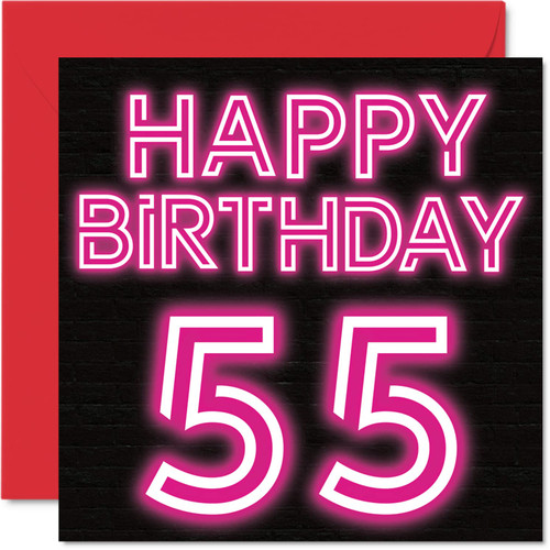 Fun 55th Birthday Cards for Men Woman - Neon Glow - Happy Birthday Card for Dad Mom Grandpa Nanny Grandma Uncle Aunt Cousin Friend, 5.7 x 5.7 Inch Greeting Cards, 55th Birthday Card