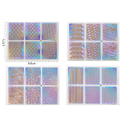 Newooh 24 Sheets DIY Nails Stamping Template Nail Stickers Irregular Grid Stencil Reusable Nail Art Vinyls Hollow Stickers