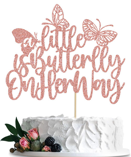 A Little Butterfly is on Her Way Cake Topper,Butterfly Theme Welcome Baby Party Cake Decorations Purple Glitter?Welcome Girl Gender Reveal Party Supplies