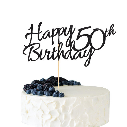 1 Pc Happy 50th Birthday Cake Topper 50 Cake Topper Happy 50 Birthday Cake Decoration for 50th Cheers to 50 Birthday Party Decoration Supplies - Black Glitter