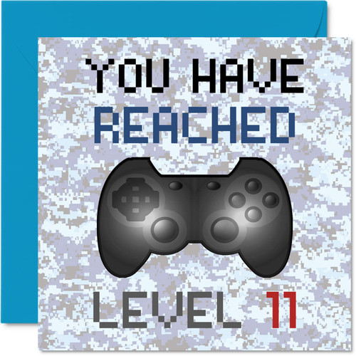 11th Gamer Birthday Card - You Have Reached Level 11 - Boys Birthday Cards, Kids Games Age 11 Eleven Eleventh Birthday Greeting Cards, Video Game Gaming Daughter Son Nephew Grandson 5.7 x 5.7 Inch
