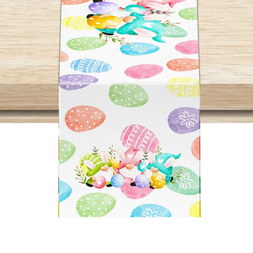 Easter Table Runner, Table Runner 72 Inches Long, Easter Decorations with Eggs and Gnome Pattern for Spring Decorations and Easter Party Supplies