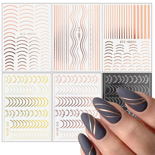 6 Sheets Line Nail Art Stickers Decals Rose Gold 3D Self-Adhesive Nail Decals Luxury Metal Line Nail Supply Metal Curve Stripe Lines Design Nail Sticker Adhesive Decoration Nail Accessories 6 Sheets Line Nail Art Stickers Decals Rose Gold 3D Self-Adhesive Nail Decals Luxury Metal Line Nail Supply Metal Curve Stripe Lines Design Nail Sticker Adhesive Decoration Nail Accessories