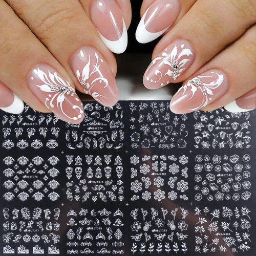 Flowers Nail Decals, 3D Self-Adhesive White Floral Nail Art Stickers French Hollow Flower Leaf Nail Art Designs Manicure Tips Accessories DIY Nail Art Decoration for Acrylic Nails, 12 Styles Flowers Nail Decals, 3D Self-Adhesive White Floral Nail Art Stickers French Hollow Flower Leaf Nail Art Designs Manicure Tips Accessories DIY Nail Art Decoration for Acrylic Nails, 12 Styles