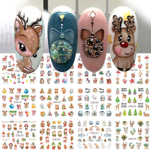 Christmas Nail Art Stickers Decals Snowflake Water Transfer Slider Nail Foils for Christmas Nail Art Supplies Cartoon Santa Claus Elk Gift Polar Bear Winter Design DIY Manicure Tips Stickers for Nails