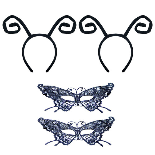 4 Pcs Halloween Butterfly Antenna Headband Lace Mask Black Hair Hoops Masquerade Masks Headpiece Hairband Hair Bands Women Christmas Party Decoration Cosplay Costume Cute Dress Up Hair Accessories