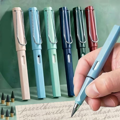 Forever Pencils, 6ct Magic Infinity Pencils with Eraser, Inkless Never Sharpen Everlasting Eternal Pencil with 6 Replacement Nib for Writing Drawing Sketching