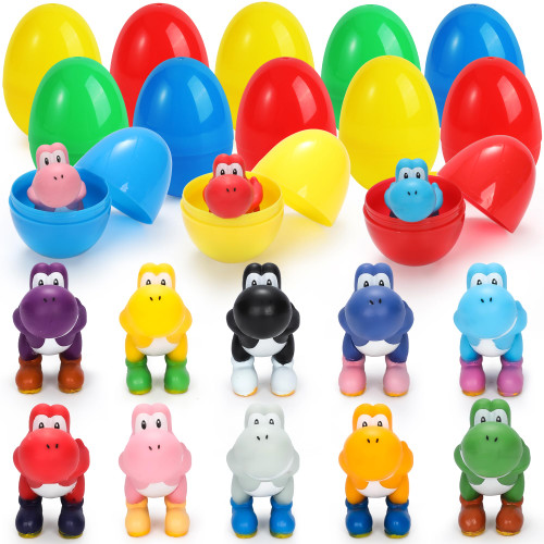 Prefilled Easter Eggs with Novelty Toys - 10 Easter Eggs & 10 Mini Action Figures - Easter Basket Stuffers Easter Party Favors Decor Toy for Kids Girls Boys Easter Egg Hunt
