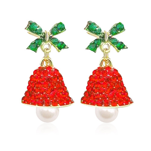 Red Crystal Bell Christmas Bow Earrings Santa Christmas Dangle Earrings Elk Santa Hat Butterfly Bell Christmas Earrings Rhinestone Christmas Stud Earrings for Women Teen Girls (Red)