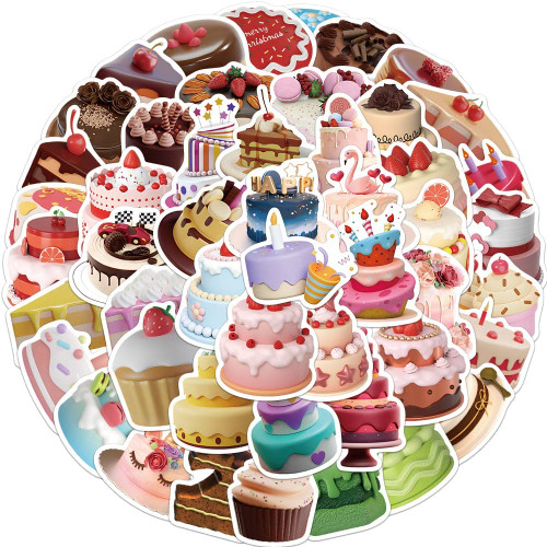 Cute Cake Stickers for Water Bottle,Waterproof Vinyl 50pcs Stickers for Laptop Computer Phone Bumper Skateboard Luggage Stickers for Teens Kids Girls
